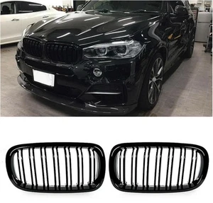 Front Kidney Grill Grille For 2014-2018 BMW X5 F15 X6 F16 Gloss Black Dual Line - Picture 1 of 9
