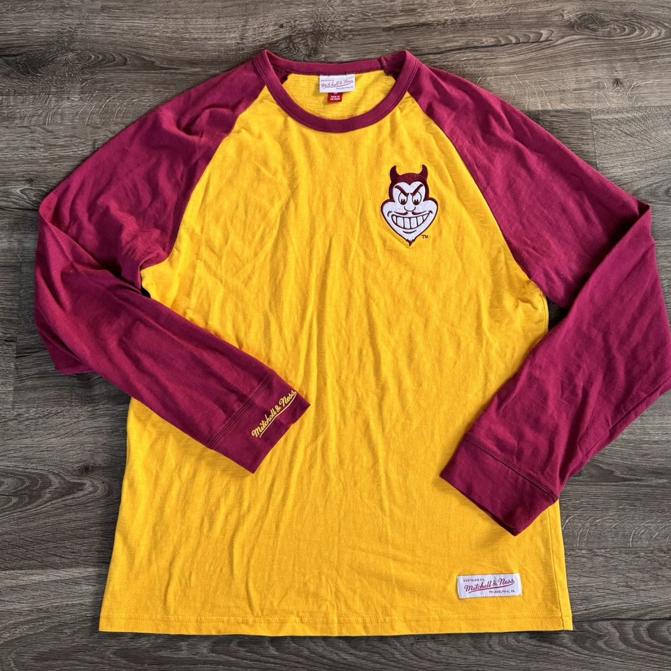 Mitchell & Ness Arizona State Sun Devils Long Sleeve T Shirt Red Yellow Men’s L - Image 1 of 4