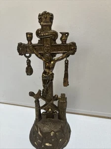 VintageAntique Brass Arma Christi Catholic Cross Crucifix Jesus Skull Crossbones - Picture 1 of 7