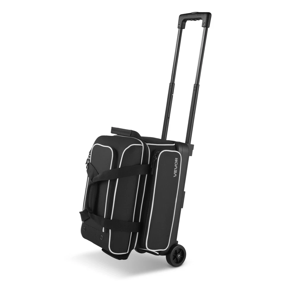 VEVOR 2 Ball Bowling Bag with Wheels Double Roller Bowling Bag Shoe Compartment