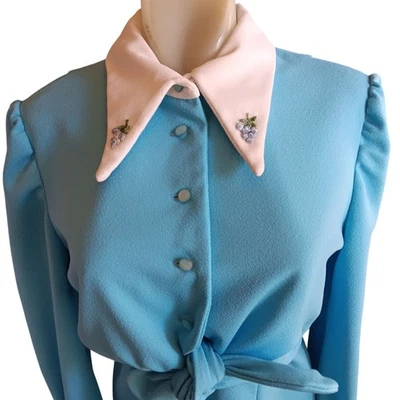 Mini Vestido Vintage 8 Años 70 1 de 1 Chaqueta Corta Azul Bordado Cuello Halter Foto 1 de 4