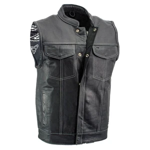 Men's Motorcycle Vest Black Premium White Stitch Paisley Vest - Bild 1 von 9