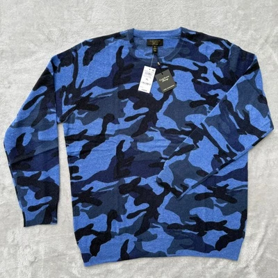 Club Room Camo 100% Cashmere Sweater Mens XL Blue Soft Pullover $189 New NWT - Image 1 of 4