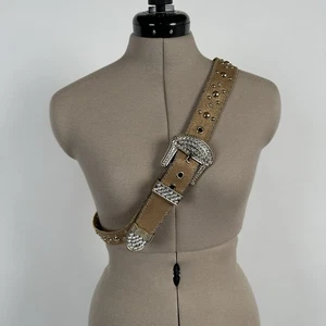 Cintura donna Kathy Van Zeeland taglia L bronzo oro strass borchie western boho - Foto 1 di 10