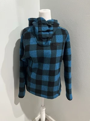 Chaqueta pulóver con capucha a cuadros azul The North Face para mujer talla M botones de palanca Foto 1 de 4