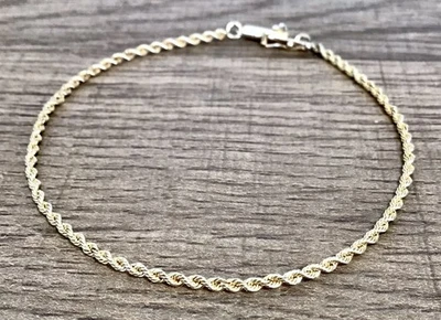 "Brazalete vintage de oro amarillo de 14k cadena de cuerda de 2 mm de ancho con cierre de seguridad de 7"" 2,22 g X51" Foto 1 de 4