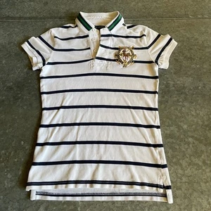 Vintage Ralph Lauren Gold Crest Striped Polo Shirt Boys Youth Small 90s Y2K Blue - Picture 1 of 9