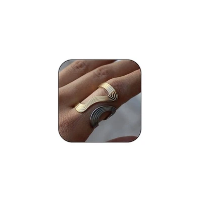 Anillos gruesos para el pulgar para mujer, geometría curva ondulada hueca minimalista de dos tonos... Foto 1 de 4