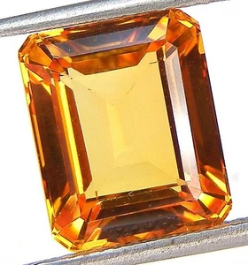 8.10CT. FINEST LUSTER EMERALD CUT 11.8x9.8 MM. YELLOW SAPPHIRE LAB CORUNDUM - Picture 1 of 3