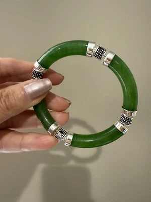 Brazalete Brazalete Original Manzana Verde Jade Plata 925 Elegante Cierre Segmento 8.5" Foto 1 de 4
