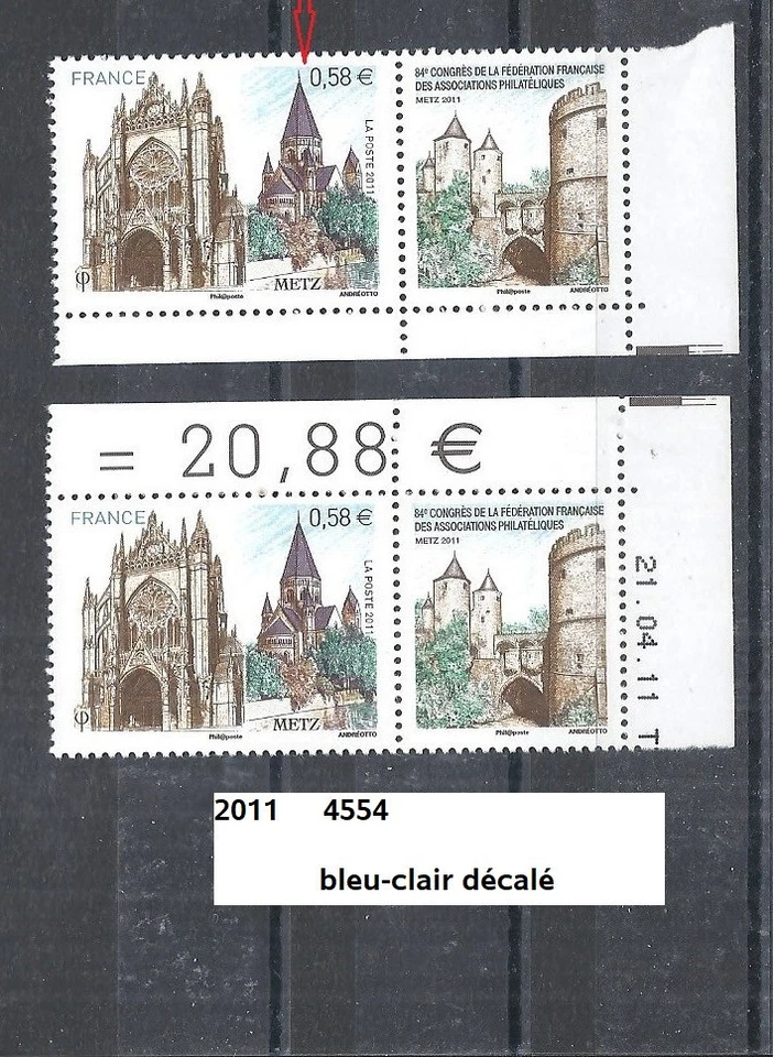 variété de 2011 neuf** Y&T n° 4554 bleu-clair décalé - Photo 1/1