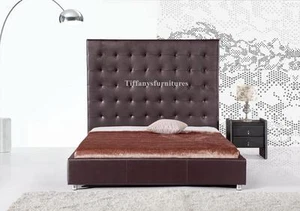 #4007 Gorgeous Modern Queen Size Dark Brown PU Leather bed  - Picture 1 of 7