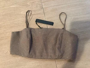House of Harlow 1960 Medium Brown Houndstooth Smocked Cropped Tank Top - Picture 1 of 5