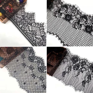 FLORAL LACE TRIM Exquisite Quality Eyelash Mesh Trimming Craft Black - Picture 1 of 60