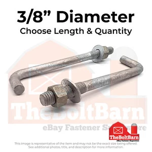 3/8" L Shaped Anchor Bolts w/ Nuts & Washers Galvanized (Pick Length & Quantity) - Picture 1 of 5