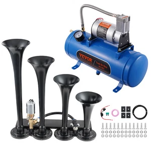 VEVOR Kit de Klaxon 4 Trompettes avec Compresseur d'Air 150 dB 6 L 120 psi Auto - Imagen 1 de 12