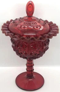 VIKING GLASS - BULLSEYE TV EYE - SPACE AGE - RED RUBY - MCM - COMPOTE LIDDED - Picture 1 of 1