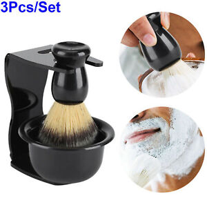 3Pc Shaving Set Badger Hair Brush Shaving And Razor Holder Stand +Bowl Cup