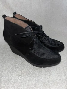 Donald J Pliner NEW Black Suede Nilos Ankle Wedge Booties Boots Lace Up Size 9 - Picture 1 of 7