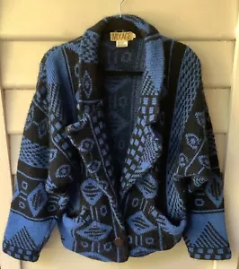 Mixage Vtg 80’s Cardigan Blue Wool Mohair Geometric 36 12 M Kimono Sleeve Jacket - Picture 1 of 9