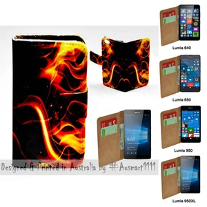 For Nokia Series - Fire Flame Print Theme Wallet Mobile Phone Case Cover - Picture 1 of 3