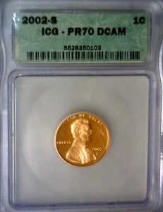 2002s ICG PRF 70 ERROR DEEP CAMEO Lincoln Cent NICE TONED Coin ZINC CORE SHOWING - Picture 1 of 13