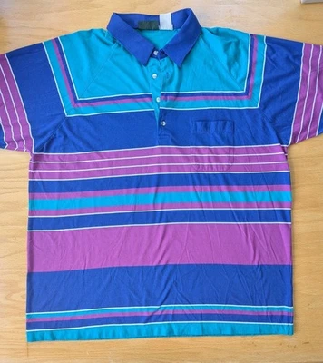 Vintage Jantzen Soft Touch 1980's Teal and Pink polo style shirt, men's large - Image 1 of 4