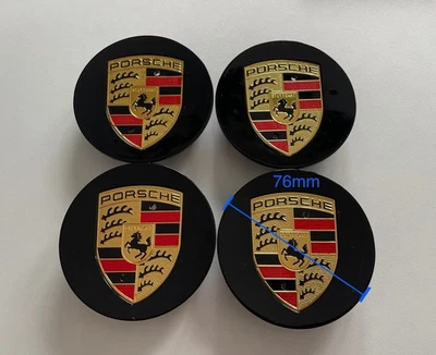 76mm Porsche Center Caps Concave Gloss Black Color Crest (Set Of 4) - Image 1 of 4