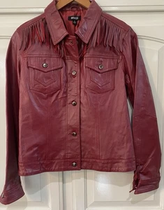 NWOT metrostyle Red Leather Jacket with Fringe Button Down Women's Size 12 - Bild 1 von 11