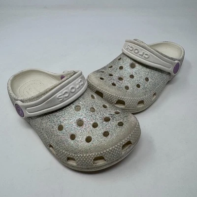 Crocs Classic Starry Glitter Girls Clog White and Silver Toddler Size C10 - Image 1 of 4
