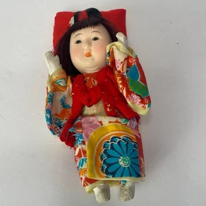 Vintage japanische Ichimatsu Puppe Kimono Kleid 6" Glasaugen - Bild 1 von 6
