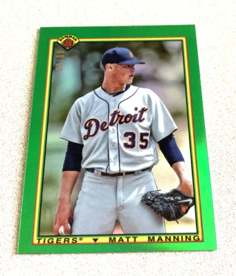 2020 Bowman Chrome Green Refractor #90B-MM Matt Manning Tigers /99 - Image 1 of 2