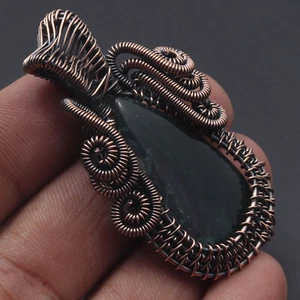 Moss Agate  Gemstone Wire Wrapped Handmade Pendant 2.1" Jewelry H8984 - Picture 1 of 3