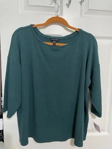 Eileen Fisher teal rib knit top, 3/4 slvs, soft Tencel Blend, xl - Picture 1 of 3
