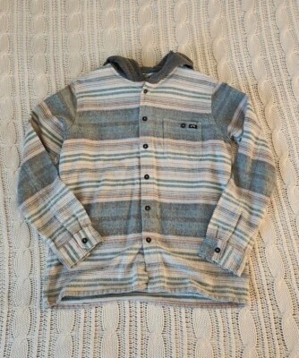 NUEVO SIN ETIQUETAS Billabong Capucha Azul Blanco Franela a Rayas Manga Larga Chamarra Niños M Foto 1 de 4