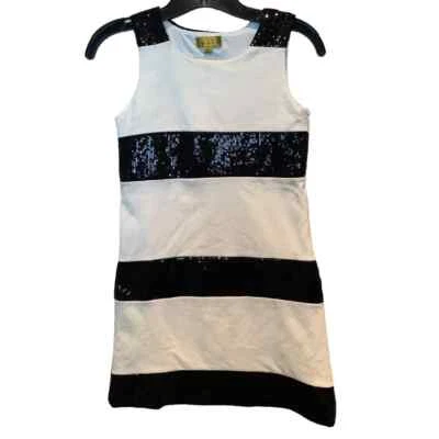 Nicole Miller Girls XL Black White Sequin Stripe Sleeveless Formal Event Dress - Image 1 of 4