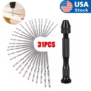 31PCS Mini Micro Hand Drill Bits Set Small Manual Keyless Chuck Pin Vise Rotary - Picture 1 of 5
