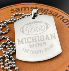 Michigan UM football first 1000 wins  X LARGE XL STAINLESS  DOG TAG NECKLACE