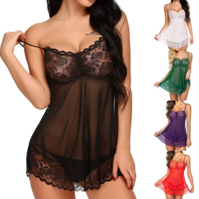 Women Lady Sexy See-Through Lingerie Lace Babydoll Sleepwear Underwear Nightwear - Image 1 of 4