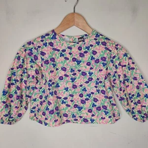 Tea Girls Floral Cotton Top Size 5 Long Sleeve Colorful Blouse - Picture 1 of 8