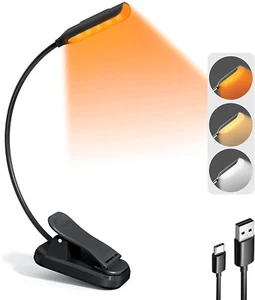 USB Rechargeable Clip-On Book Light 3 Color Book Lamp Adjustable Brightness Read - Zdjęcie 1 z 15