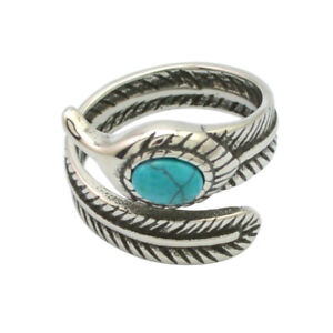 Turquoise Feather Ring Stainless Steel Size 9