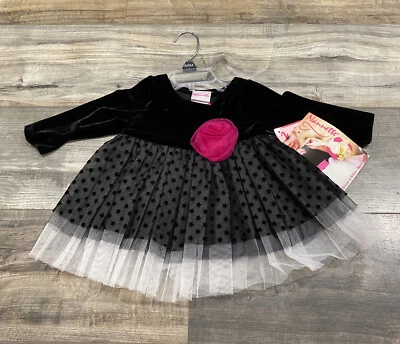 Nannette Bebé 2 piezas Vestido Set 6-9 Meses Negro con Rosa Rosa Foto 1 de 4
