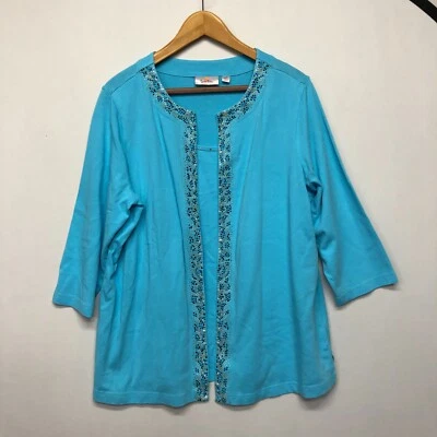 Quacker Factory Women Open Front Sweater with Top Size 1X Blue M117 -7 - Image 1 of 4