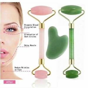 Natural Guasha Facial Jade Roller Full Face Body Gua Sha Board Massager Set - UK