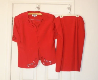 Morgan Miller 2 件套裙套装 16 码亮红色 — 第 1/3 张图片