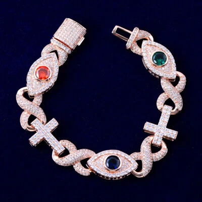 Pulseras de cadena Good VS Evil | Eye Infinity Link Cross VVS diamante circonita cúbica hip hop Foto 1 de 4