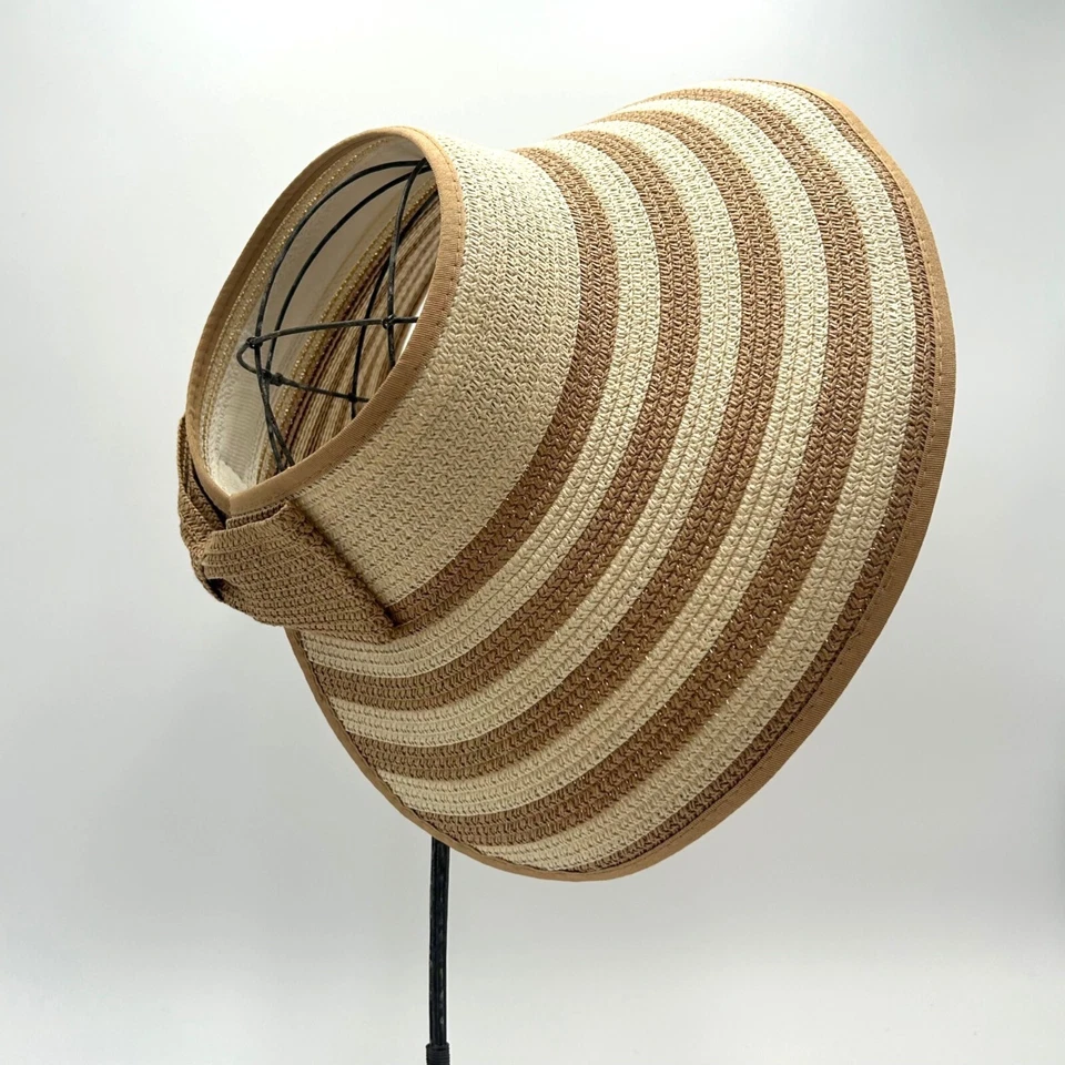 Magid шляпы NYC, желтовато-коричневый и Konjac, в полоску солнцезащитный козырек соломенная шляпа с бантом, гибкий, Fo - Изображение 1 из 4