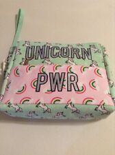 Wrist Bag "Unicorn PWR" Mint and Pink 9.75X8 Inches 2 Outside Zippers
