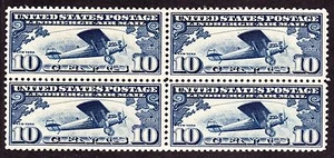 US C10 10c Lindbergh Airmail Mint Block of 4 VF OG NH SCV $52 (-001) - Picture 1 of 2